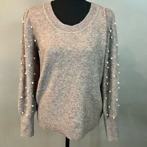 Loft Taupe Pearl Sleeve Sweater